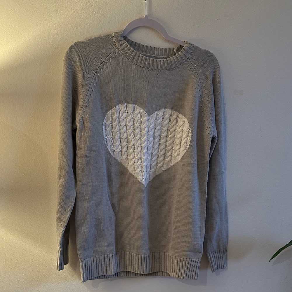 Cozy Gray Sweater with White Heart Pattern - NWOT
